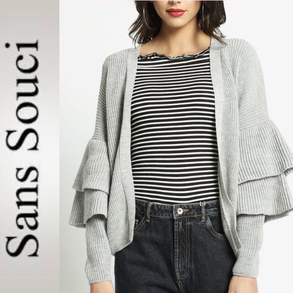 Sans Souci Sweaters - SANS SOUCI Ruffled Sleeve Open Front  Cardigan